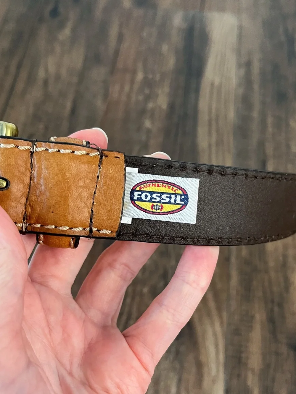 Lucky Brand Pebbled Leather Belt Solid Brass Buckle Preppy Classic Size 42 Tan